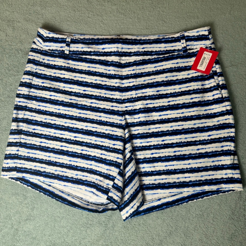 Spanx Womens Sunshine Shorts 6" Blue Painted Stripe XL White Blue Stretchy
